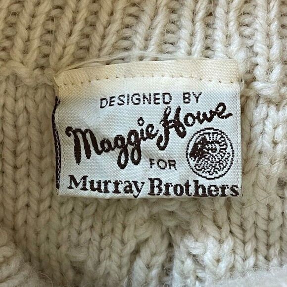 Vintage Hand Knit White Wool Chunky Fisherman Turtleneck Bobble Sweater Sz M - Picture 2 of 10